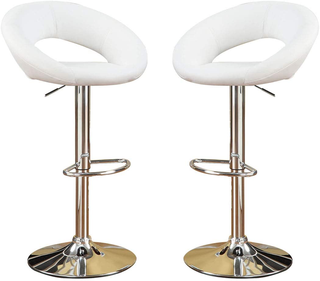 White Faux Leather Stool Adjustable Height Chairs Set Of 2 Chair Swivel Design Chrome Base Pvc Dining Furniture White Dining Room Contemporary,Modern Bar Stools Metal