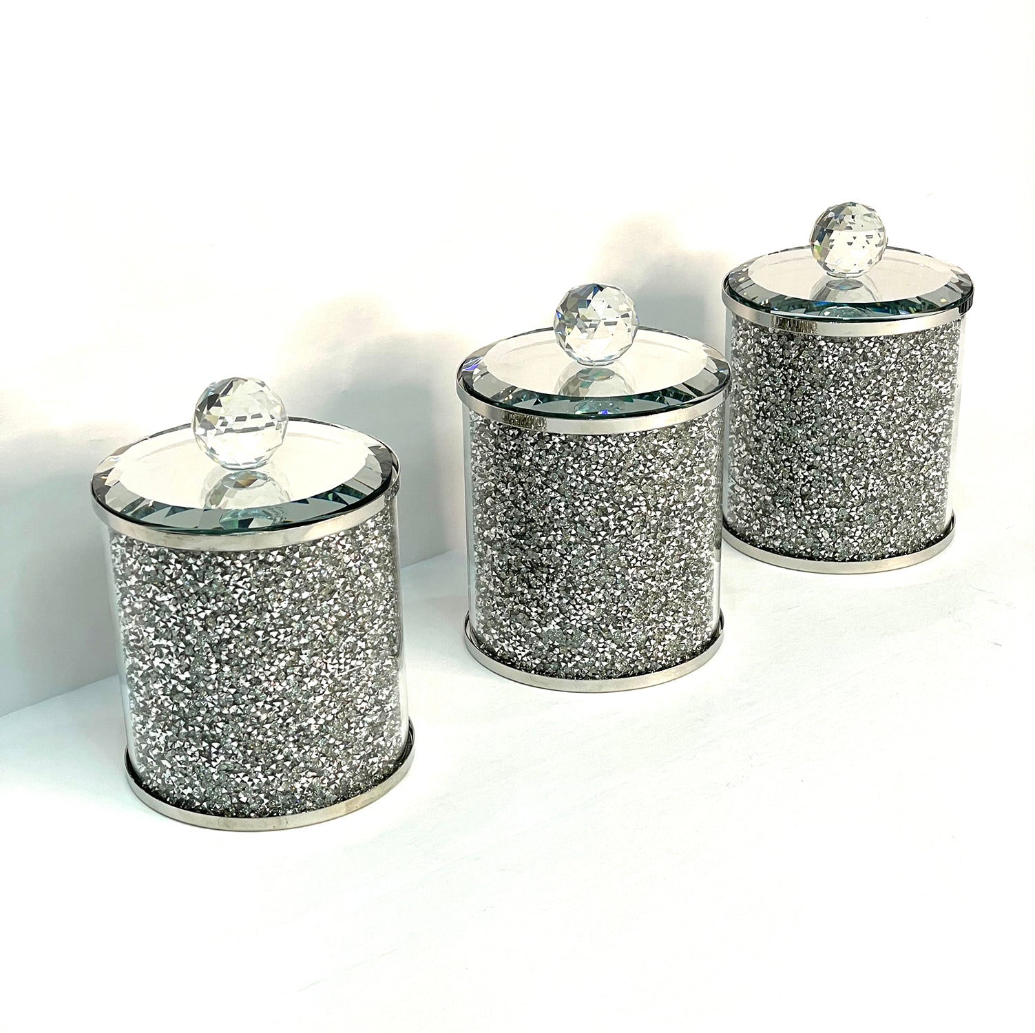 Ambrose Exquisite Three Glass Canister Set In Gift Box Silver Glass