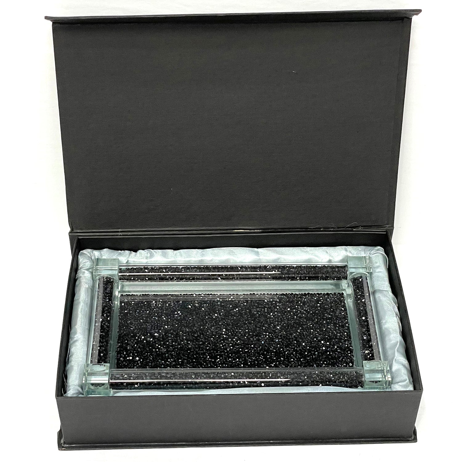 Ambrose Exquisite Medium Glass Tray in Gift Box black-glass