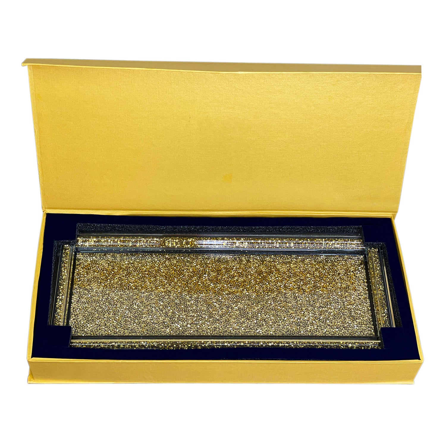 Ambrose Exquisite Medium Glass Tray In Gift Box Gold Glass