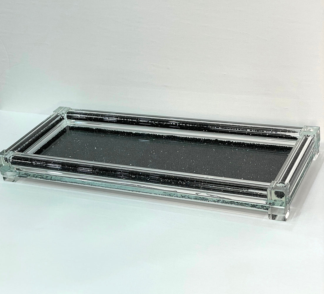 Ambrose Exquisite Medium Glass Tray In Gift Box Black Glass