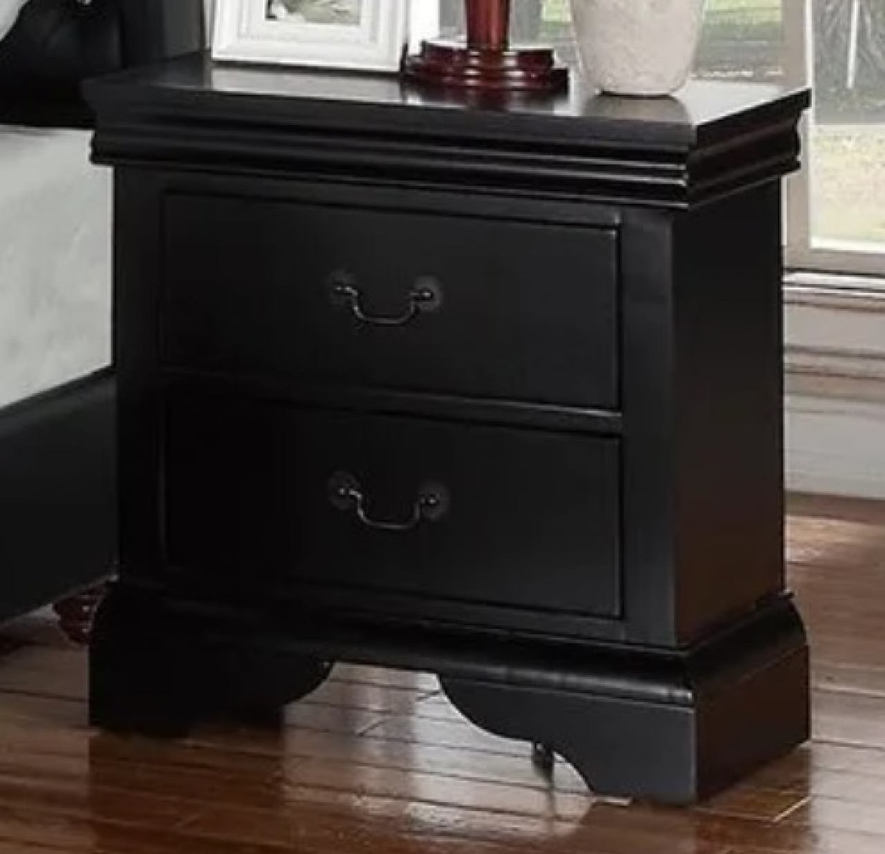 Contemporary Bedroom Furniture Nightstand Black Color 2 X Drawers Bed Side Table Pine Wood Black 2 Drawers Bedroom Bedside Cabinet Contemporary,Modern Drawers Black Solid Wood