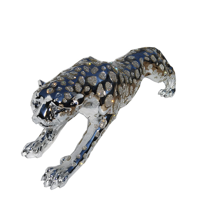 Ambrose Diamond Encrusted Chrome Plated Panther 40"L X 8"W X 10"H Silver Polyresin