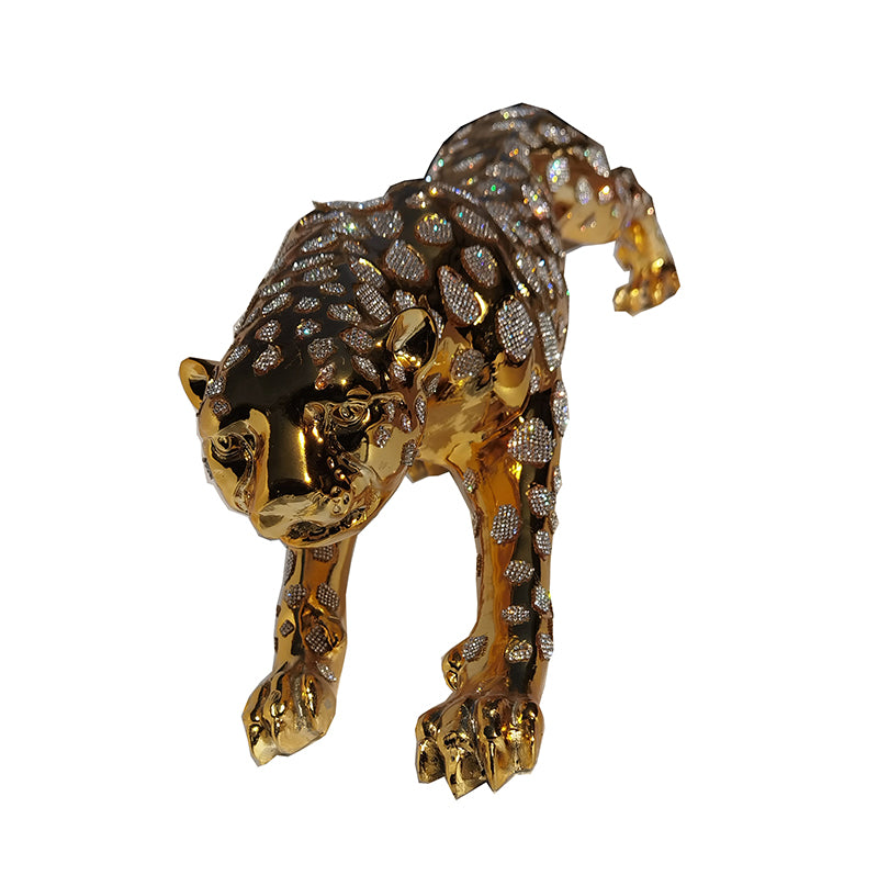 Ambrose Diamond Encrusted Gold Plated Panther 40"L X 8"W X 10"H Gold Polyresin