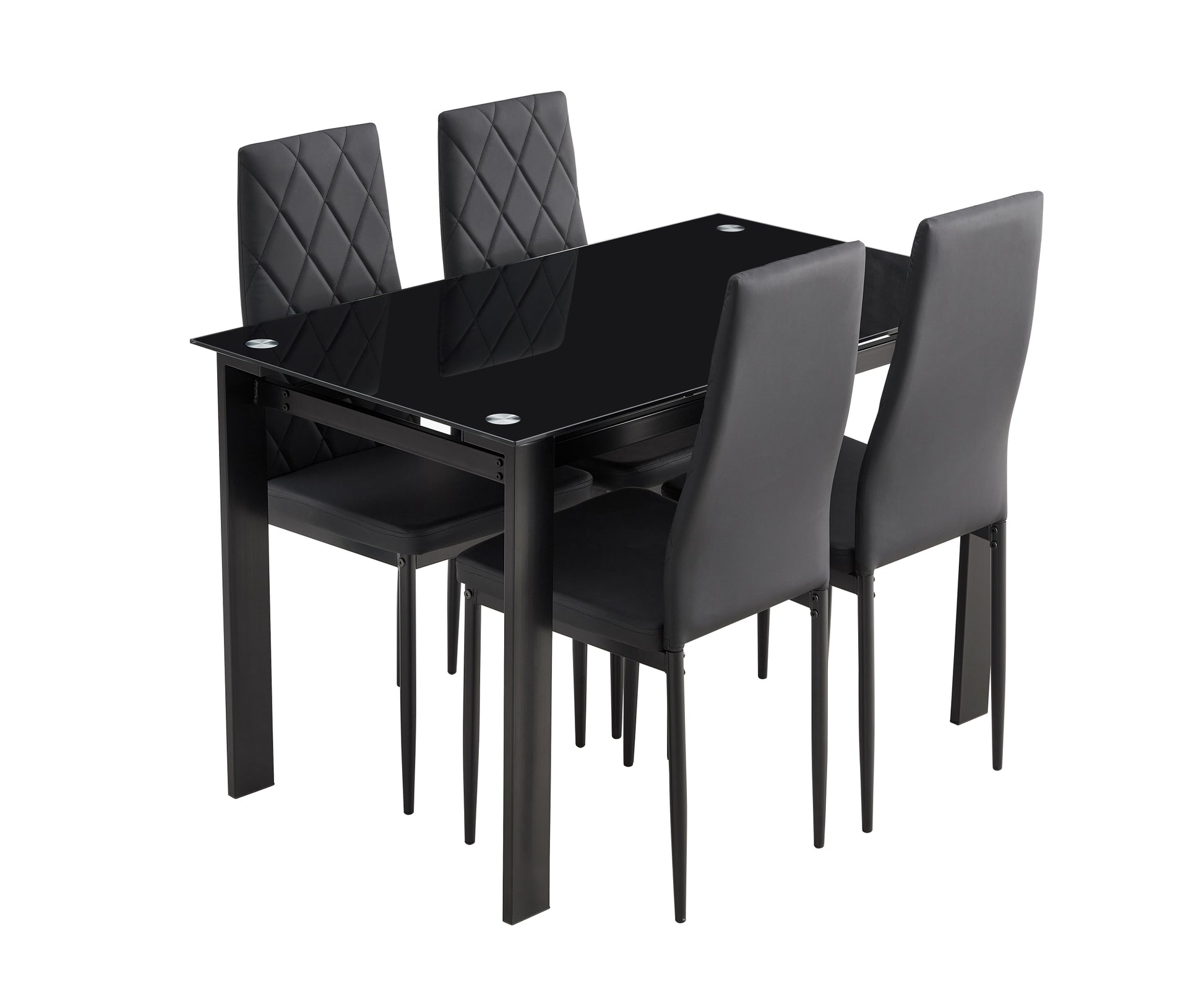 5 Piece Dining Table Set, Dining Table And Chair Black Pu Glass