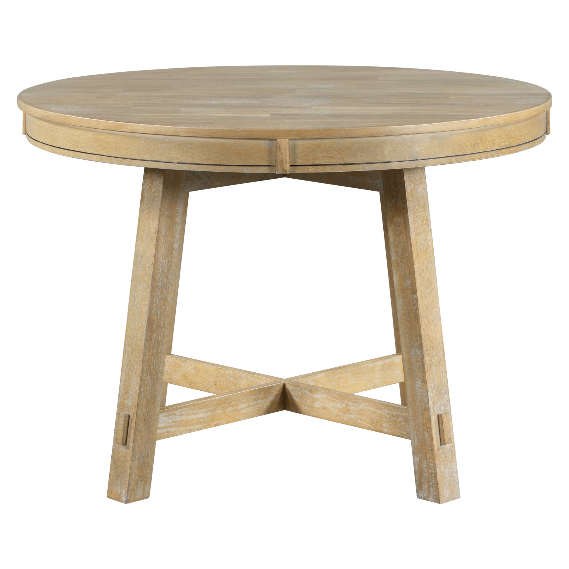 Farmhouse Round Extendable Dining Table With 16" Leaf Wood Kitchen Table Natural Wood Wash Natural Wood Wash Solid Wood