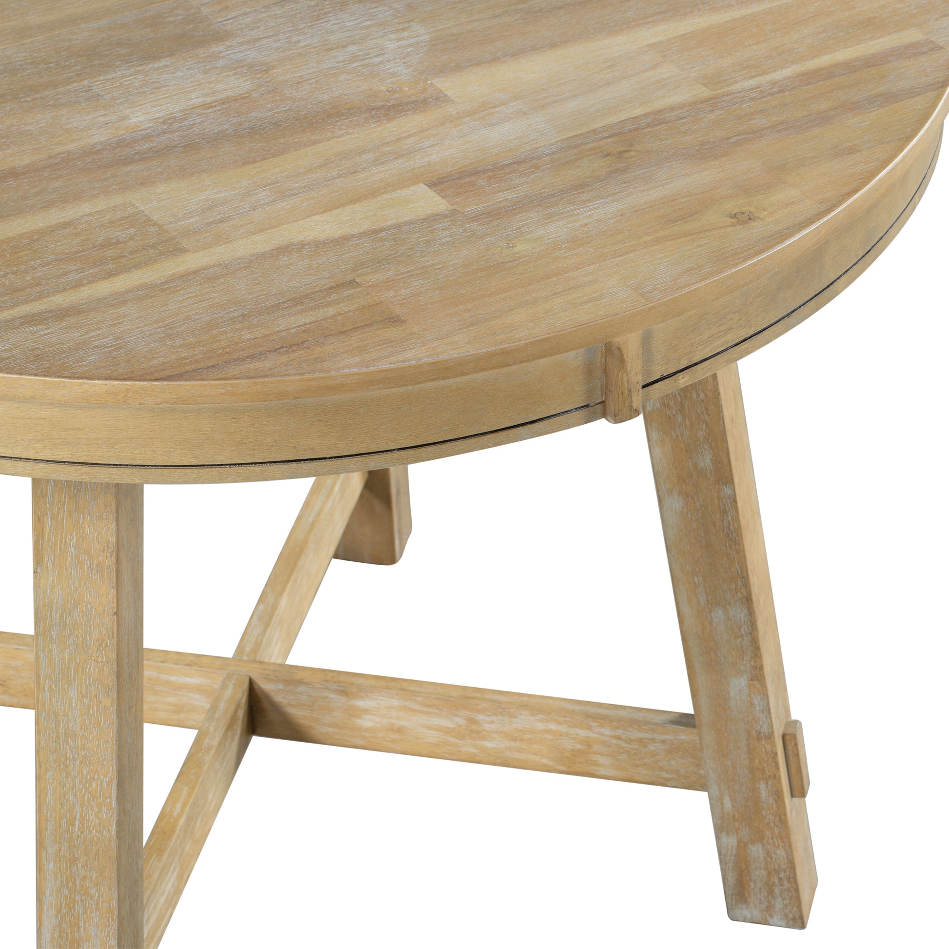 Farmhouse Round Extendable Dining Table With 16" Leaf Wood Kitchen Table Natural Wood Wash Natural Wood Wash Solid Wood