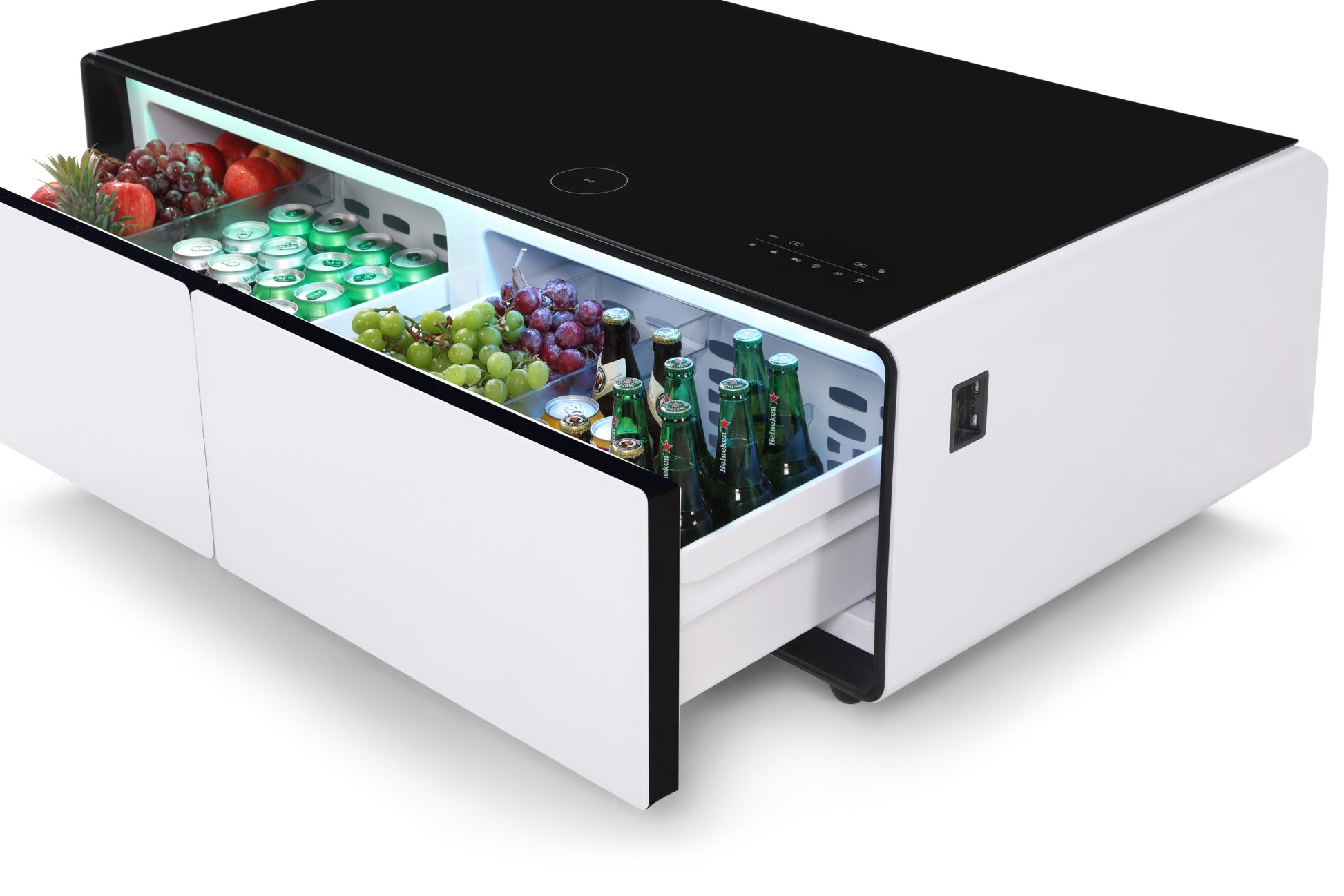 Modern Smart Coffee Table with Built in Fridge white+black-abs