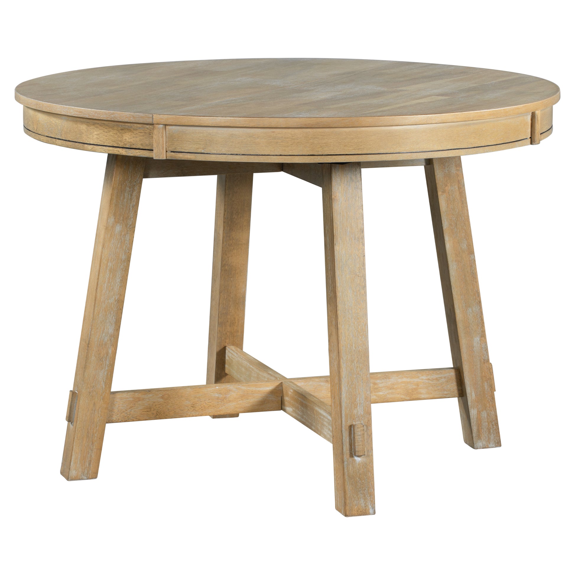 Farmhouse Round Extendable Dining Table With 16" Leaf Wood Kitchen Table Natural Wood Wash Natural Wood Wash Solid Wood