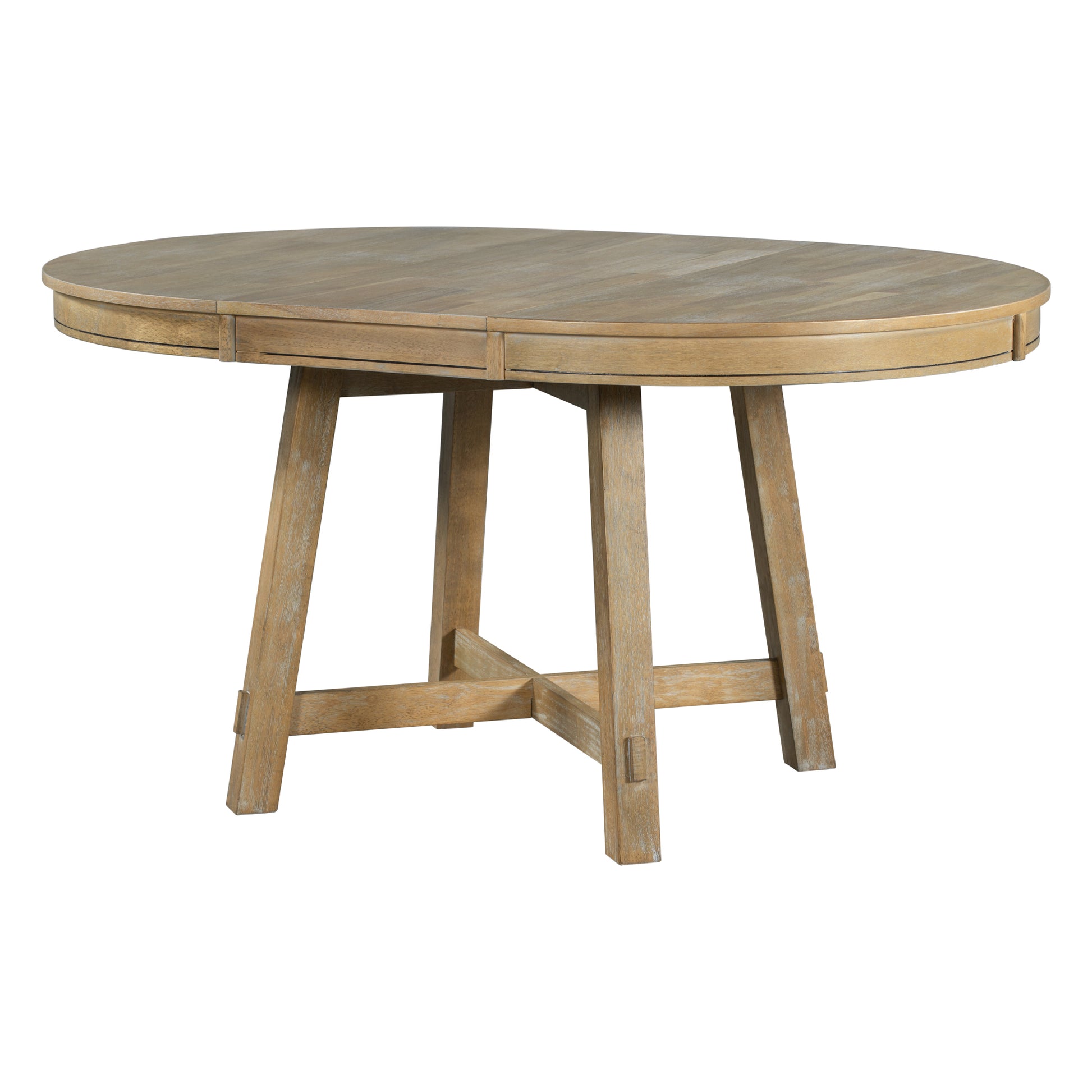 Farmhouse Round Extendable Dining Table With 16" Leaf Wood Kitchen Table Natural Wood Wash Natural Wood Wash Solid Wood