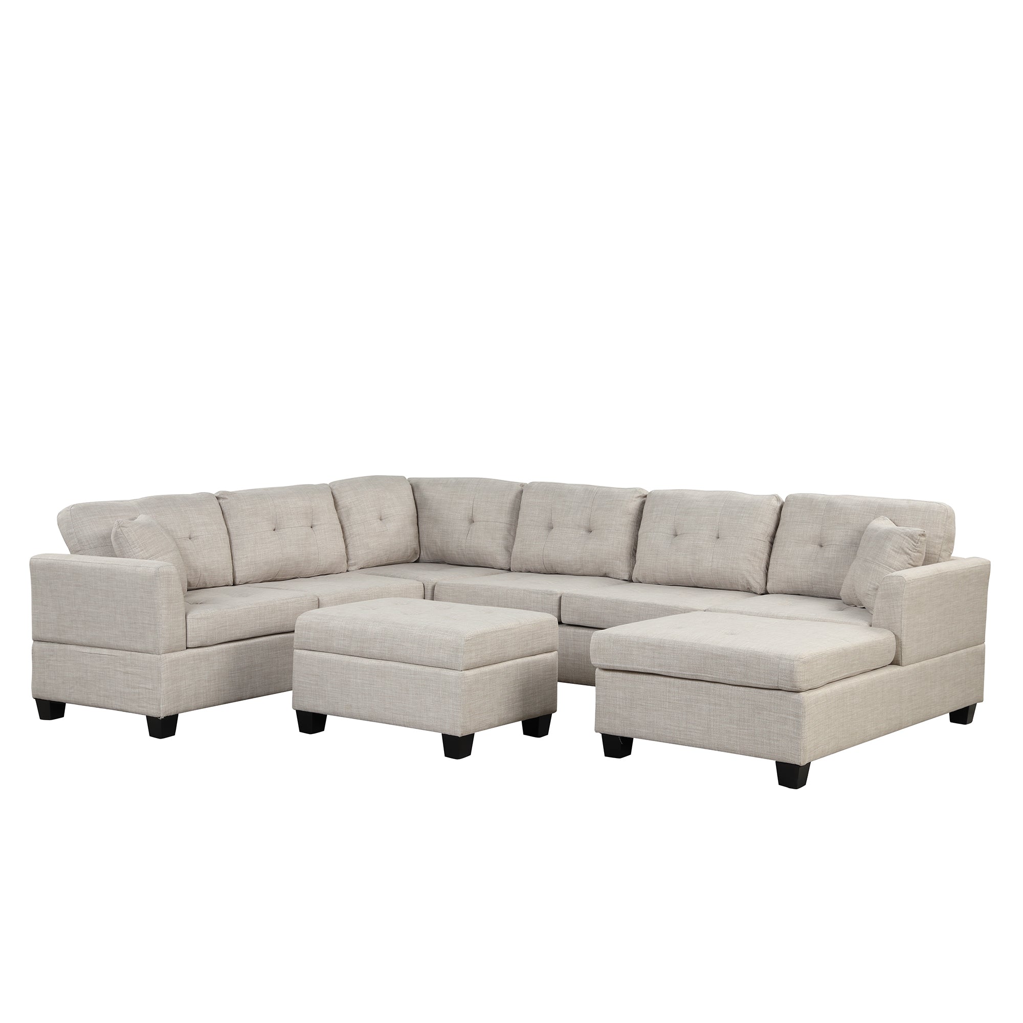 121.3" Oversized Sectional Sofa with Storage Ottoman beige-foam-linen