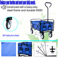 Folding Wagon Garden Shopping Beach Cart Blue Blue Steel