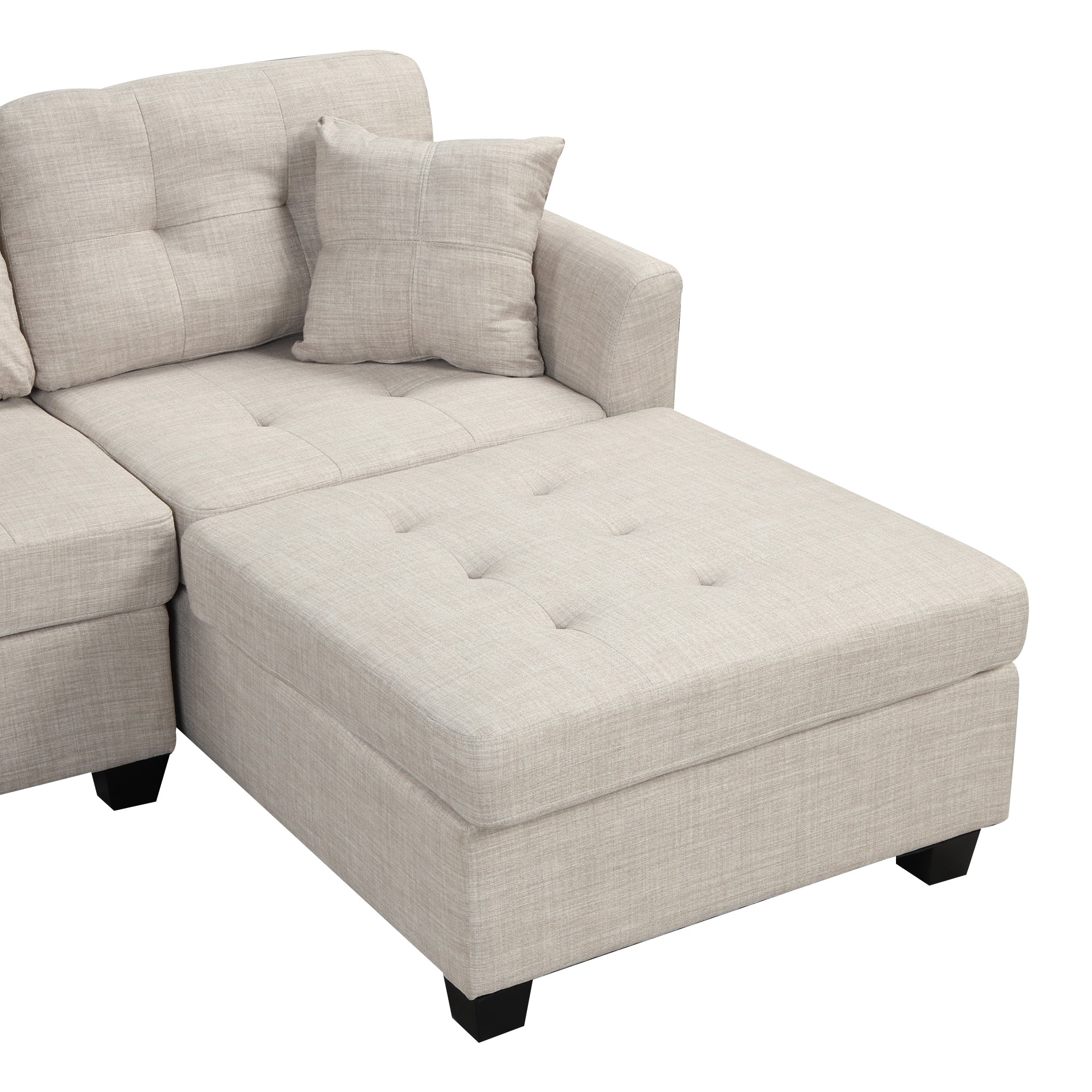 121.3" Oversized Sectional Sofa with Storage Ottoman beige-foam-linen
