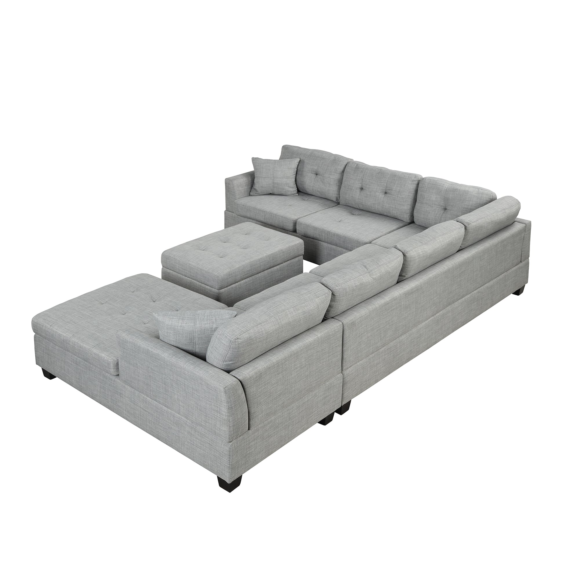 121.3" Oversized Sectional Sofa With Storage Ottoman, U Shaped Sectional Couch With 2 Throw Pillows For Large Space Dorm Apartment Light Grey Foam Linen