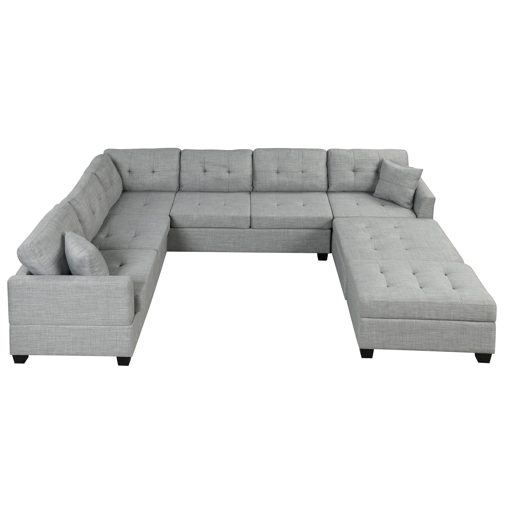 121.3" Oversized Sectional Sofa With Storage Ottoman, U Shaped Sectional Couch With 2 Throw Pillows For Large Space Dorm Apartment Light Grey Foam Linen