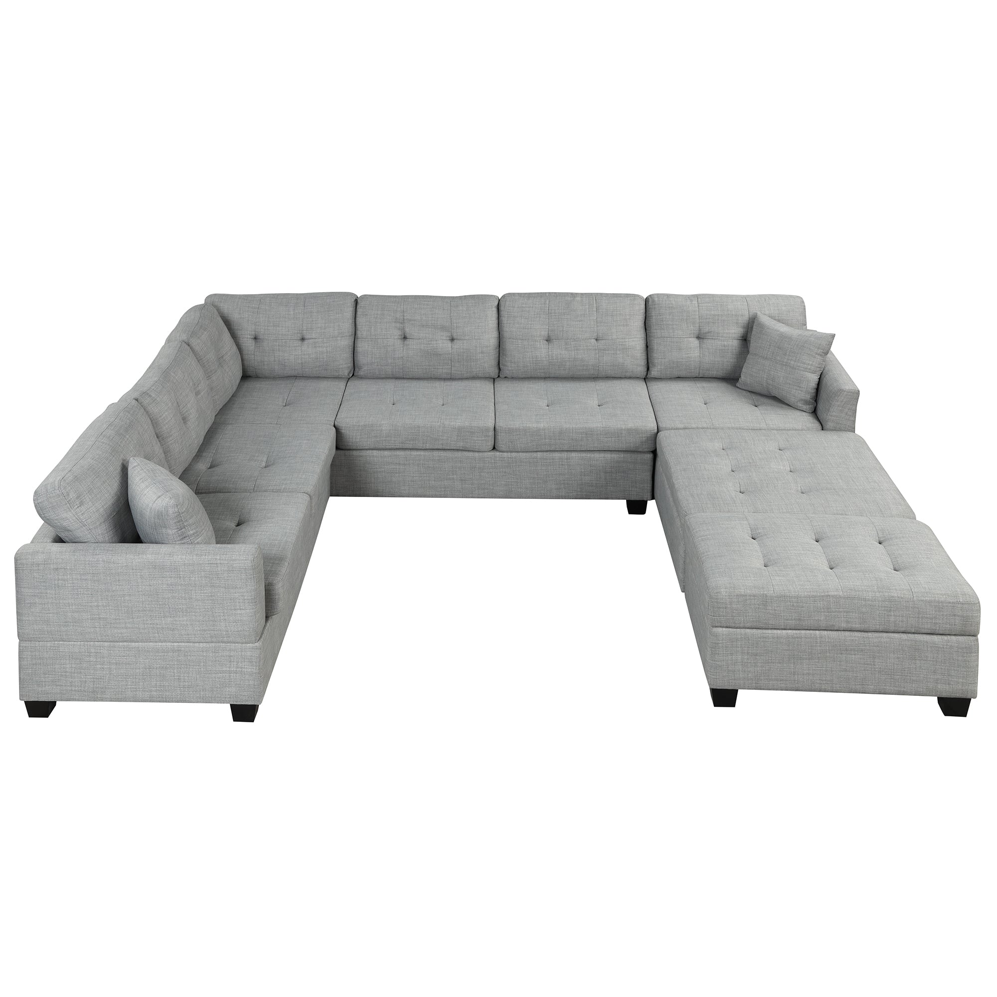 121.3" Oversized Sectional Sofa with Storage Ottoman light grey-foam-linen