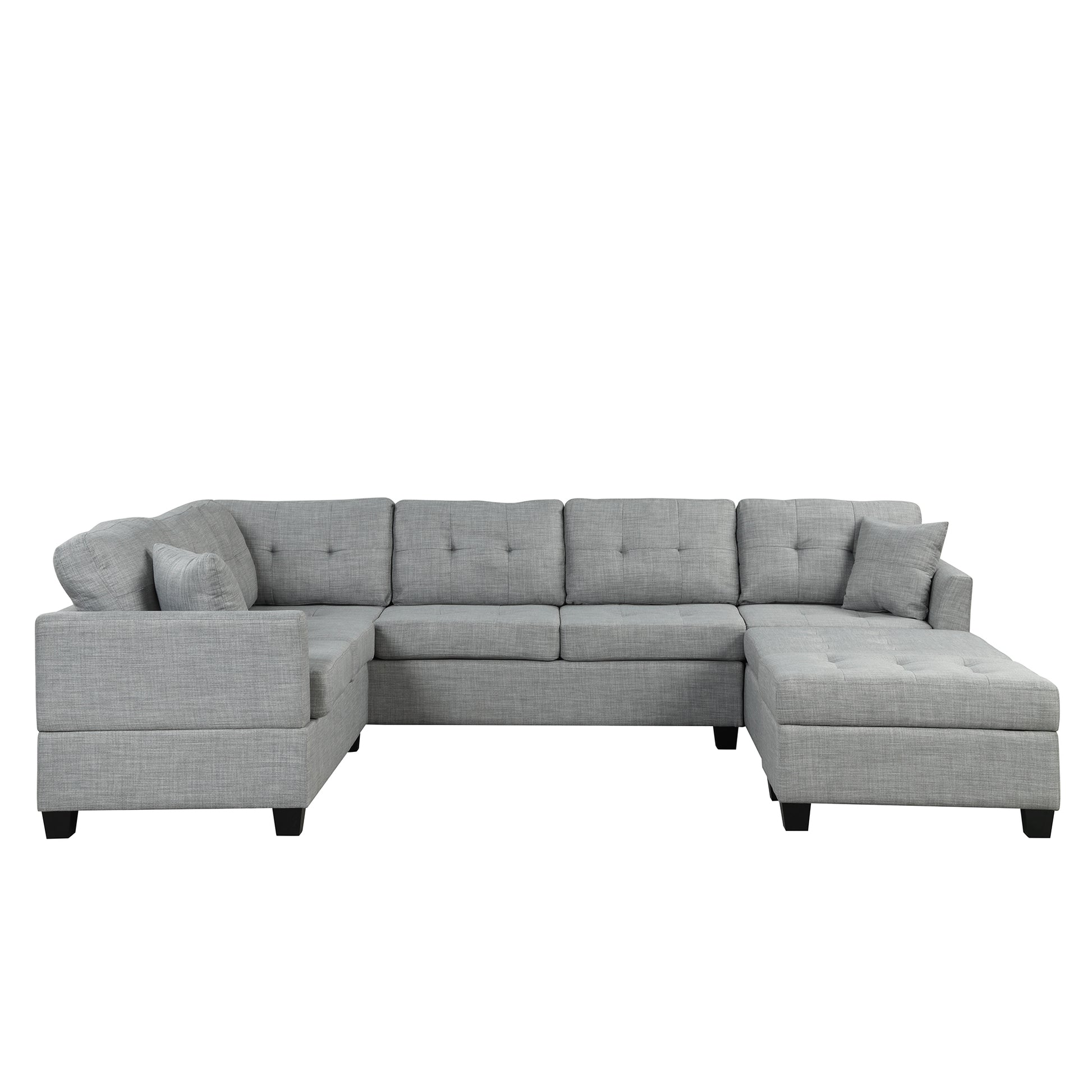 121.3" Oversized Sectional Sofa With Storage Ottoman, U Shaped Sectional Couch With 2 Throw Pillows For Large Space Dorm Apartment Light Grey Foam Linen