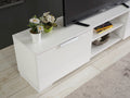 Furnishome Store April Mid Century Modern Tv Stand 2 Door Cabinets 2 Shelves White 66 Inch Tv Unit, White White Solid Wood