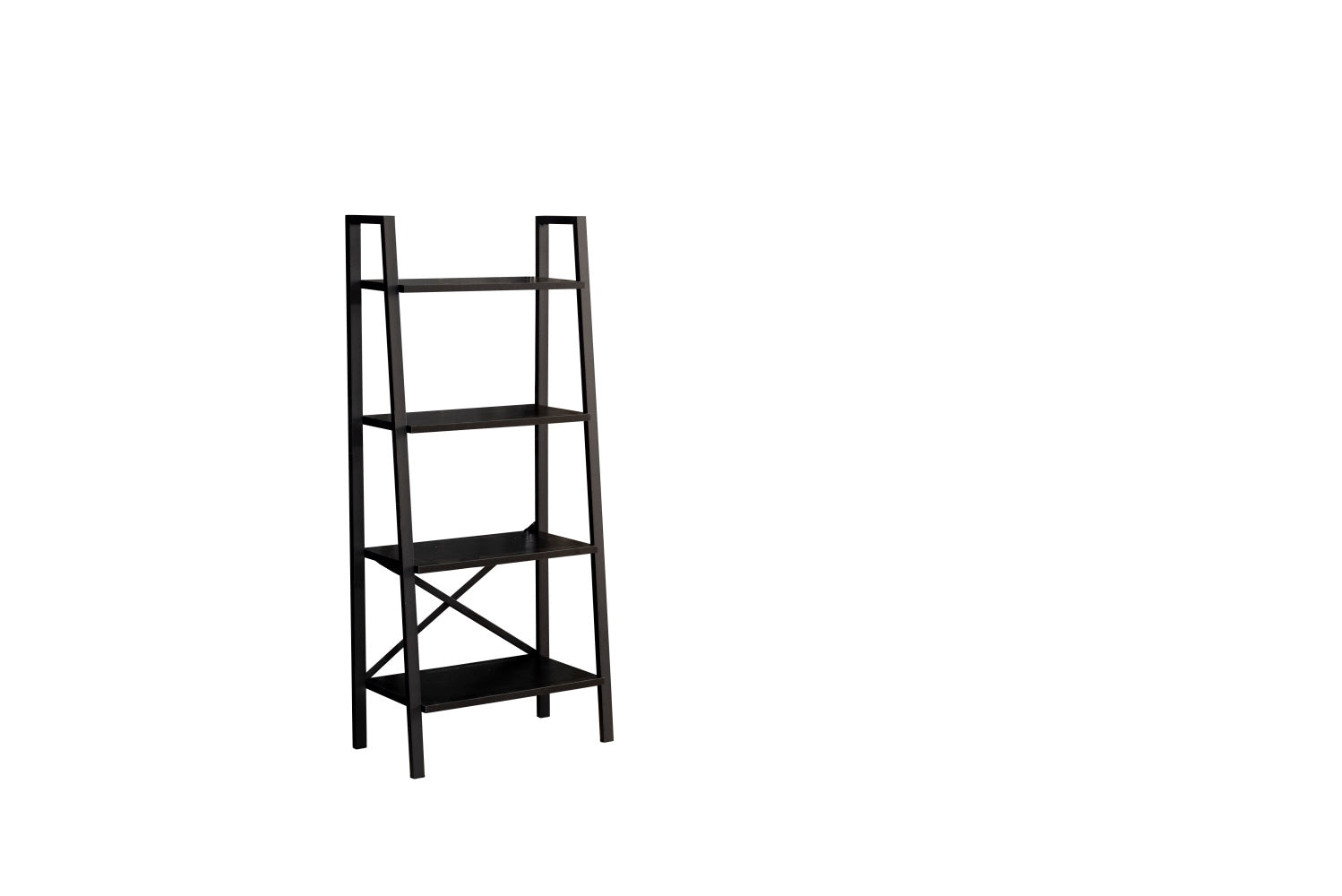 Leon 5 Tier Modern Ladder Bookshelf Organizers, Metal black-solid wood