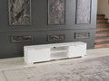 Furnishome Store April Mid Century Modern Tv Stand 2 Door Cabinets 2 Shelves White 66 Inch Tv Unit, White White Solid Wood