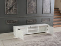 Furnishome Store April Mid Century Modern Tv Stand 2 Door Cabinets 2 Shelves White 66 Inch Tv Unit, White White Solid Wood