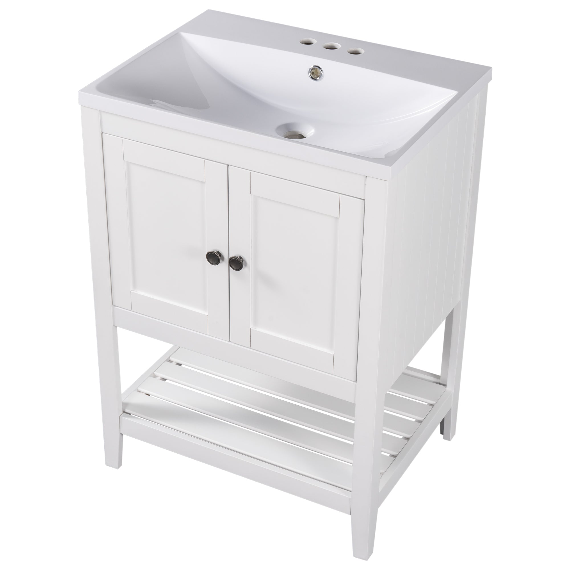 VIDEO 24" White Modern Sleek Bathroom Vanity Elegant white-solid wood