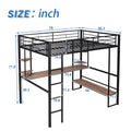 Full Size Loft Metal&Mdf Bed With Long Desk And Shelves,Black Black Metal