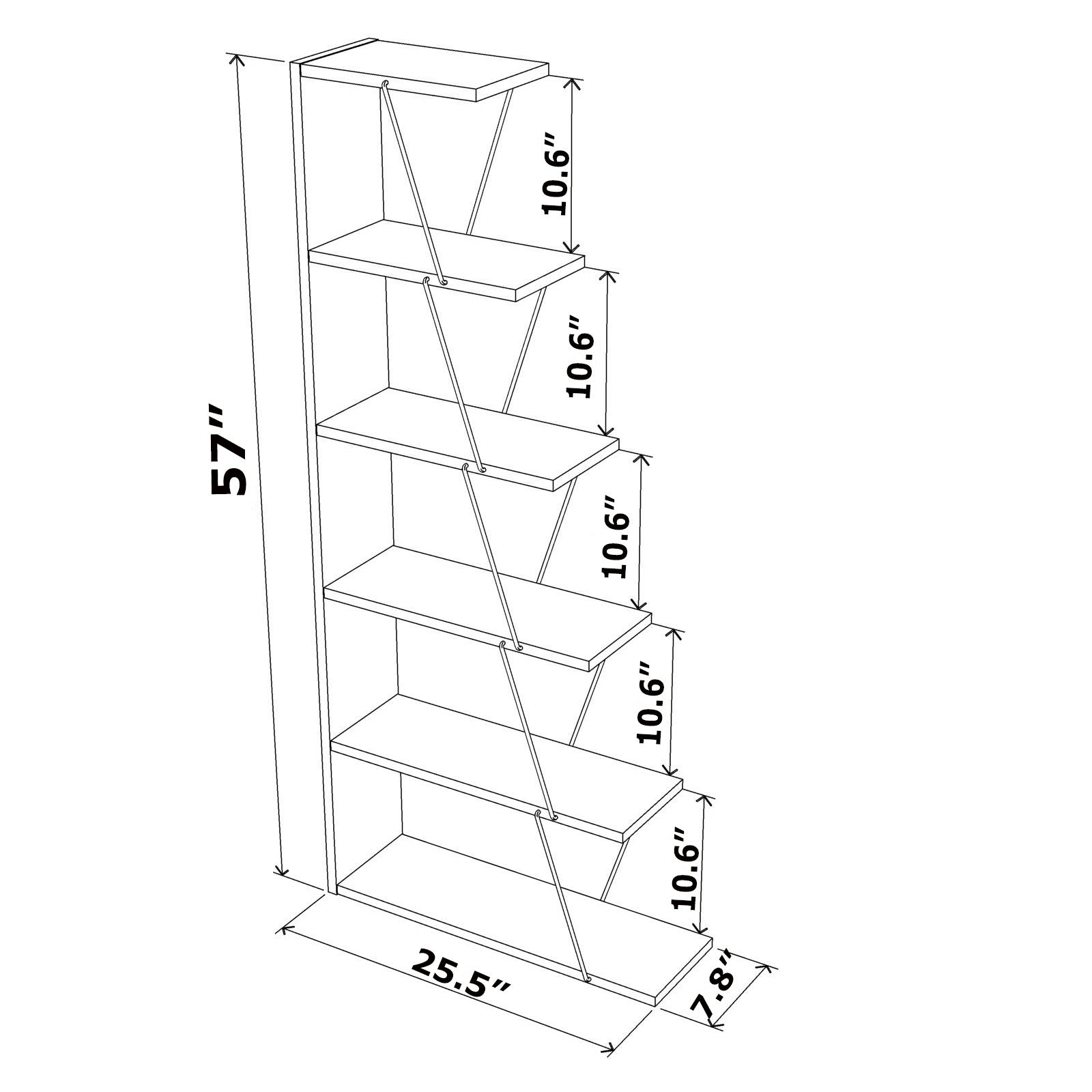 Furnish Home Store Modern 5 Tier Ladder Bookshelf white-solid wood