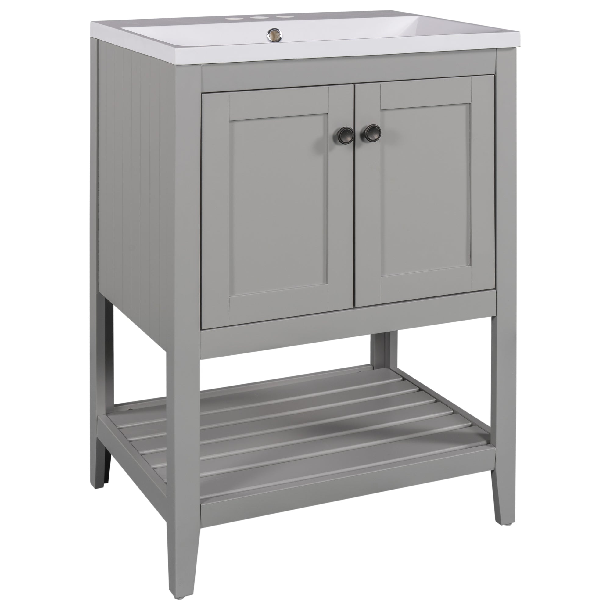 VIDEO 24" Grey Modern Sleek Bathroom Vanity Elegant grey-solid wood