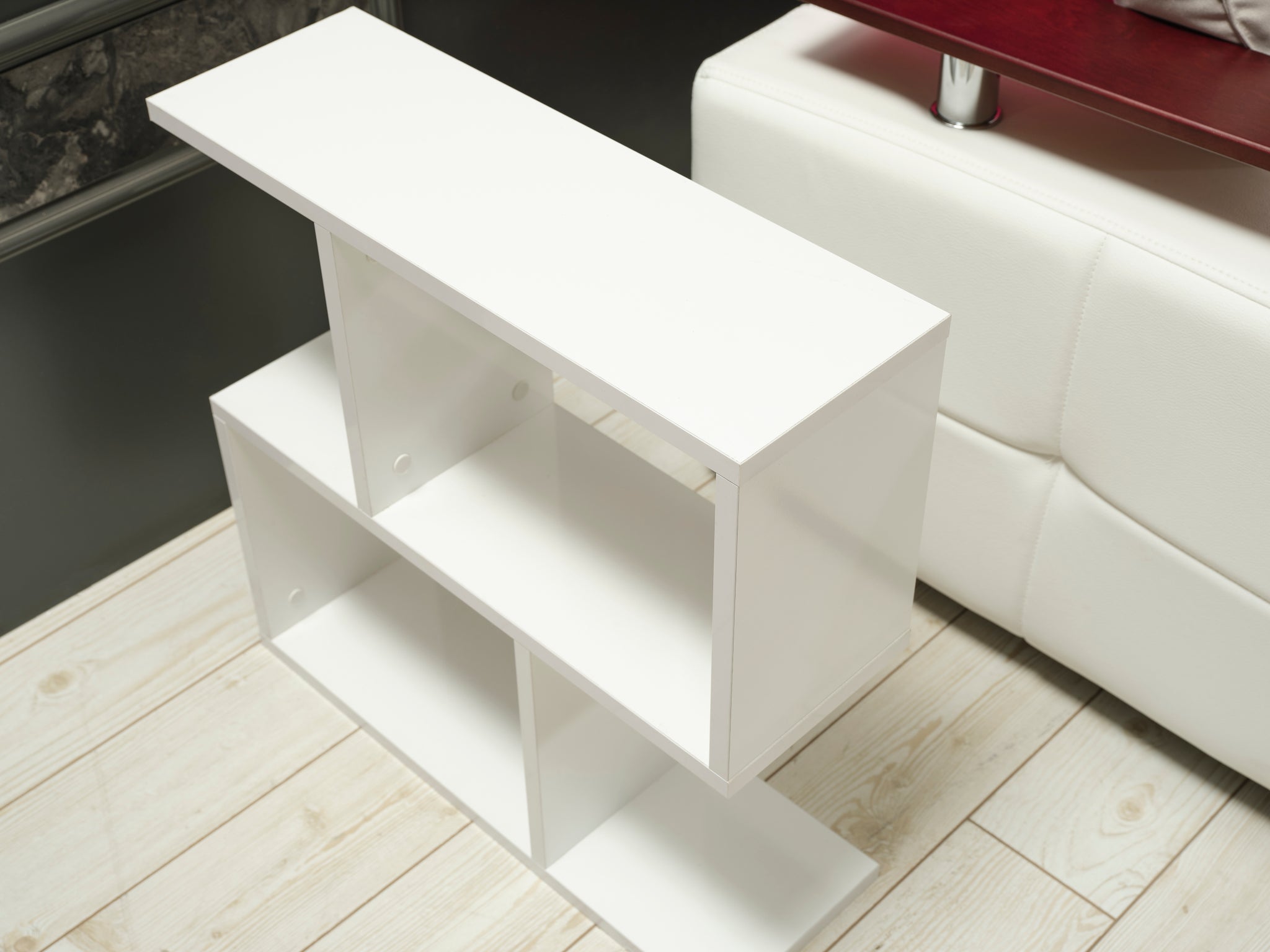 FurnisHome Store Alfa Rectangle 4 Shelves End Table white-solid wood