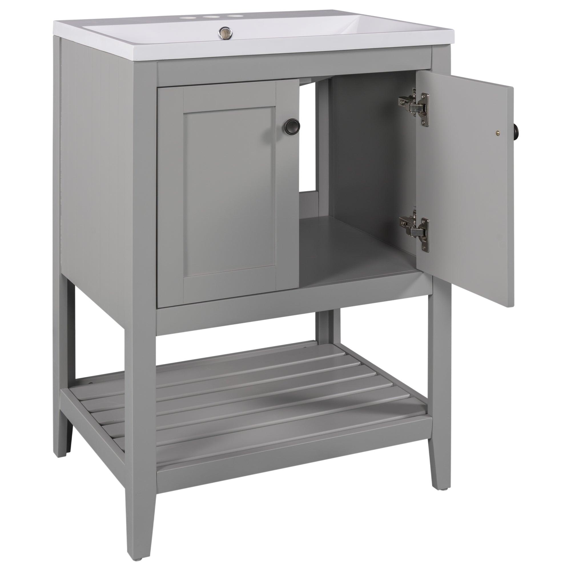 VIDEO 24" Grey Modern Sleek Bathroom Vanity Elegant grey-solid wood
