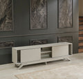 Furnishome Store Luxia Mid Century Modern Tv Stand 2 Sliding Door Cabinet 2 Shelves 67 Inch Tv Unit, Grey Grey Solid Wood