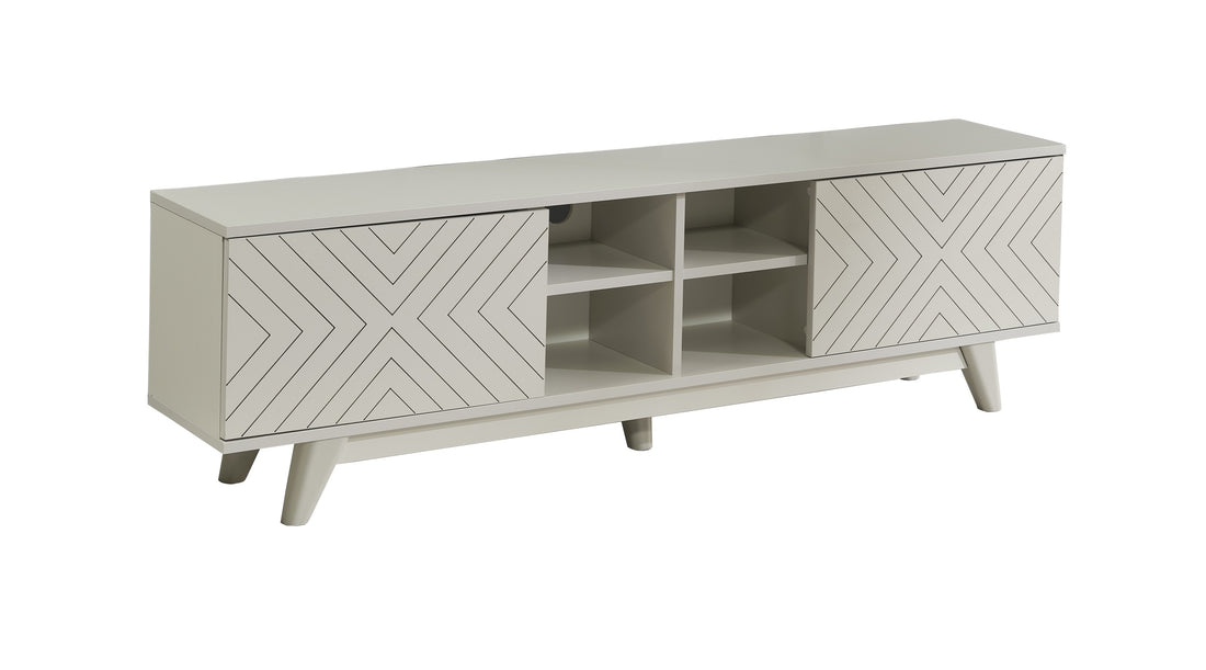 Furnishome Store Lina Mid Century Modern Tv Stand 2 Door Cabinet 4 Cubby Hole Shelves 67 Inch Tv Unit, Grey Grey Solid Wood