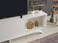 Furnishome Store Luxia Mid Century Modern Tv Stand 2 Sliding Door Cabinet 2 Shelves 67 Inch Tv Uni, White White Solid Wood