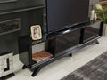 Furnishome Store Luxia Mid Century Modern Tv Stand 2 Sliding Door Cabinet 2 Shelves 67 Inch Tv Unit, Black Black Solid Wood