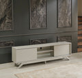 Furnishome Store Luxia Mid Century Modern Tv Stand 2 Sliding Door Cabinet 2 Shelves 67 Inch Tv Unit, Grey Grey Solid Wood