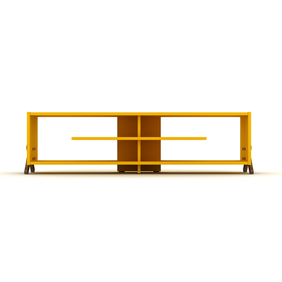 Furnishome Store Mid Century Modern Tv Stand 4 Shelves Open Storage Wood Legs Entertainment Centre 57 Inch Low Tv Unit, Walnut Yellow Walnut Solid Wood