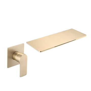 Single Handle Waterfall Wall Mounted Bathroom Sink Faucet Brushed Gold Stainless Steel