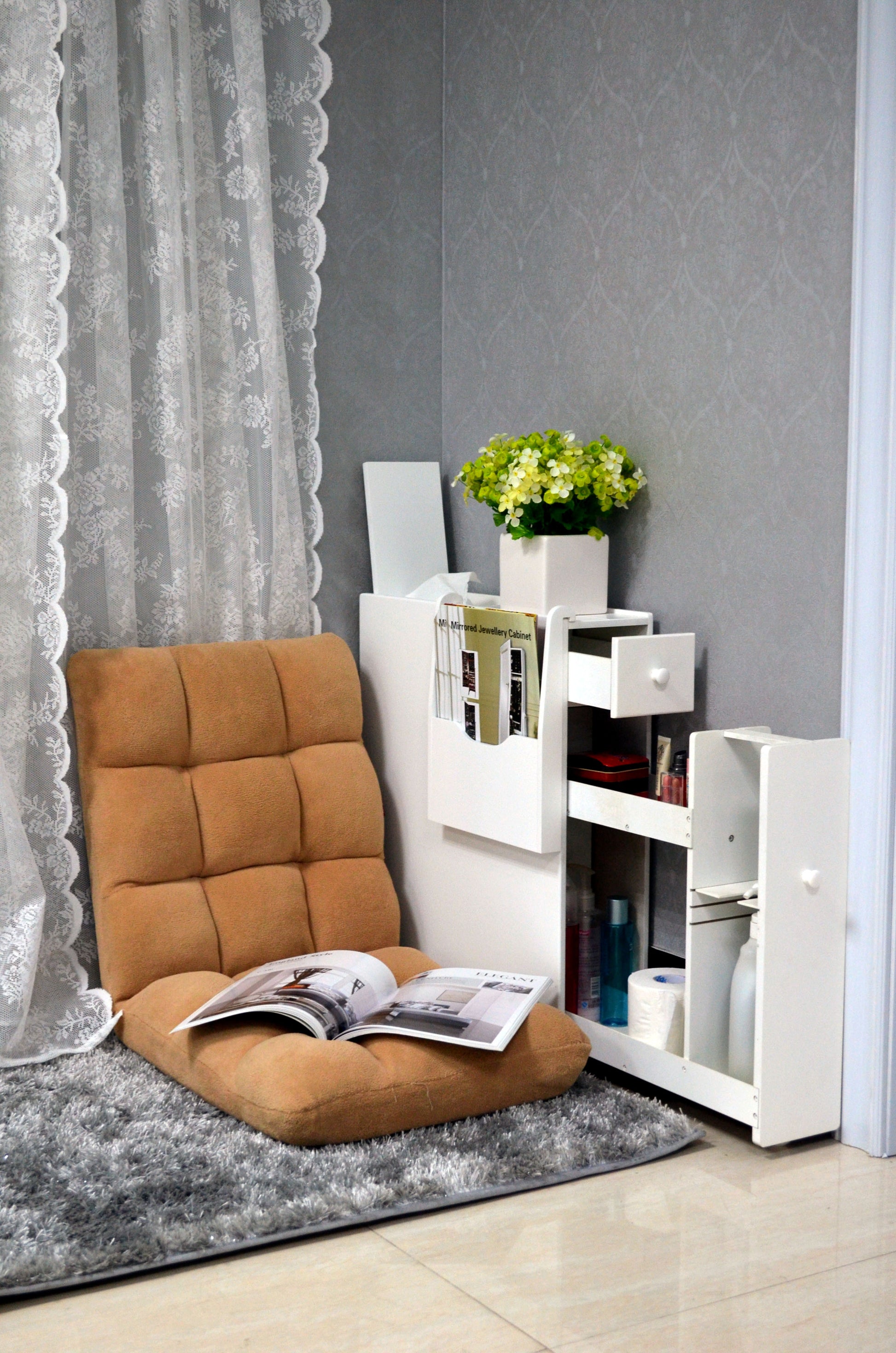 Bathroom Storage Cabinet Side Cabinet Space Saving Cabinet,White White Mdf