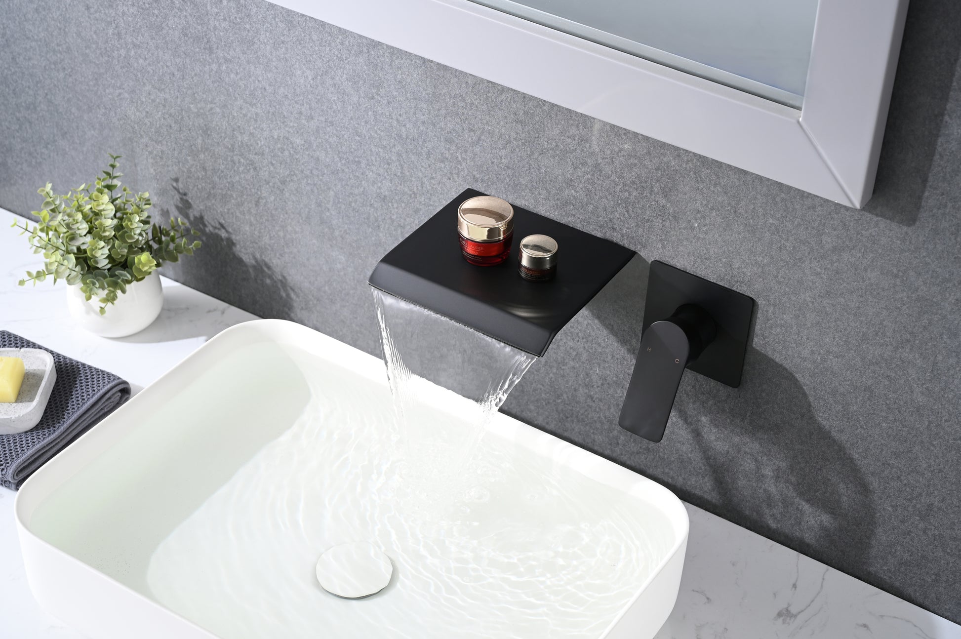 Waterfall Wall Mounted Tub Faucet Matte Black Stainless Steel