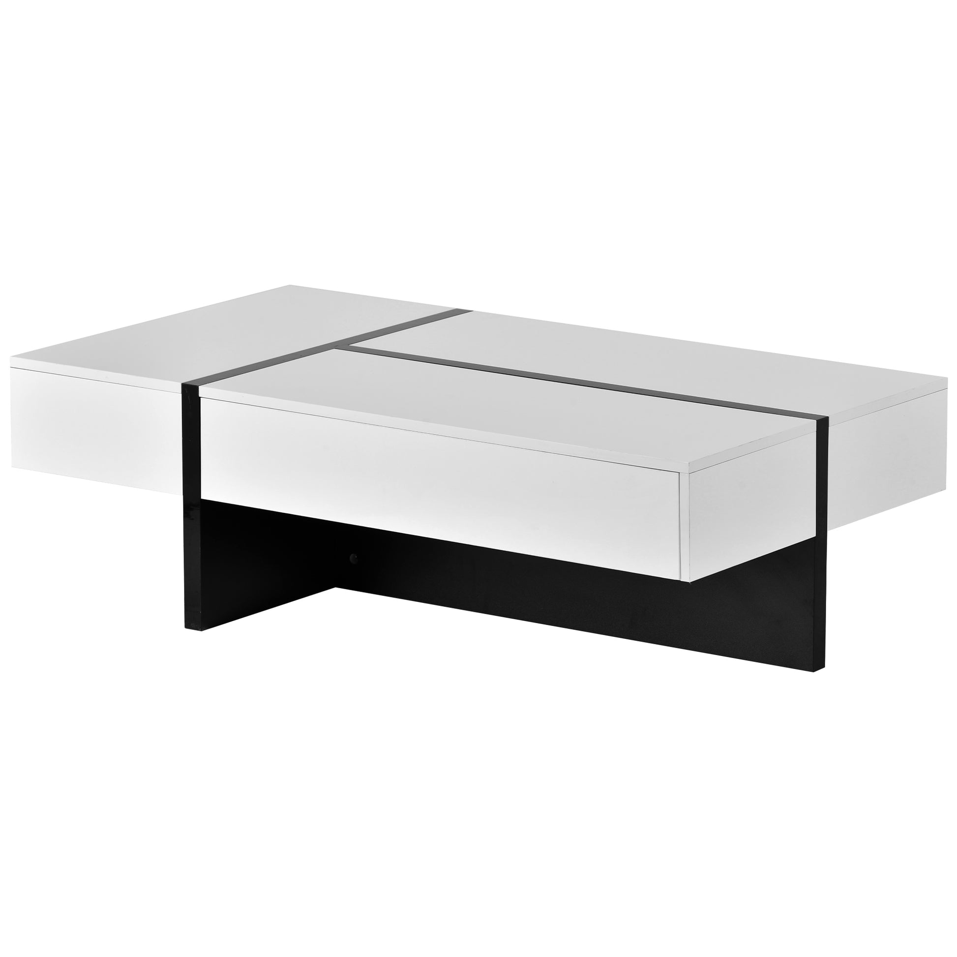 Contemporary Rectangle Design Living Room Furniture, Modern High Gloss Surface Cocktail Table, Center Table For Sofa Or Upholstered Chairs, 45.2*25.5*13.7In White Particle Board