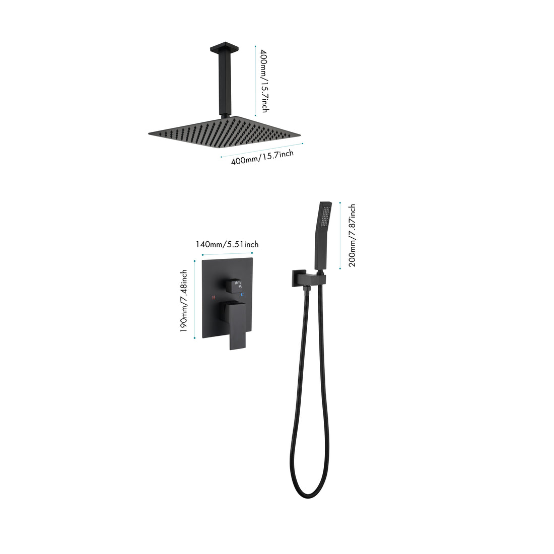 Ceiling Mounted Shower System Combo Set With Handheld And 16"Shower Head Matte Black Brass