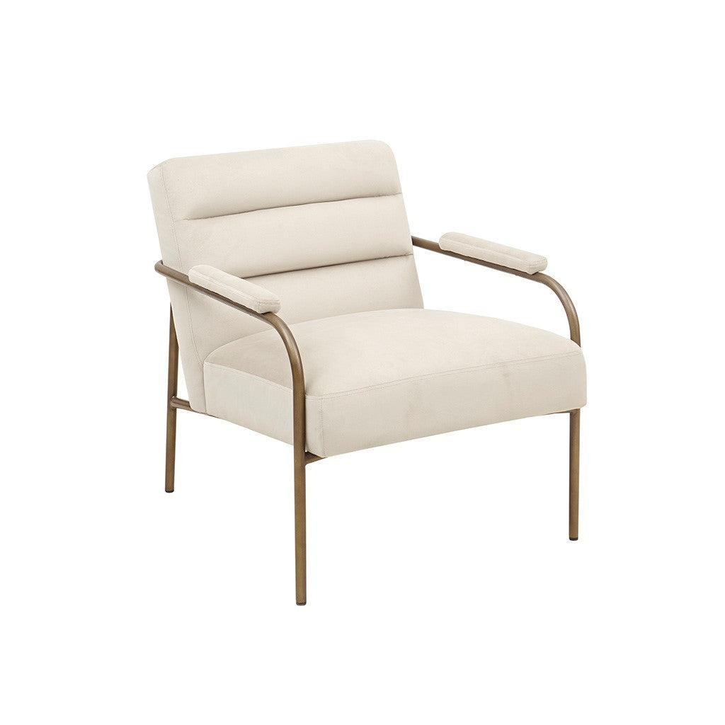 Upholstered Open Arm Metal Leg Accent chair