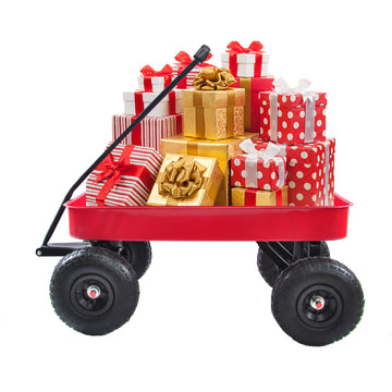 Outdoor Wagon All Terrain Pulling Air Tires Children Kid Garden Red Steel