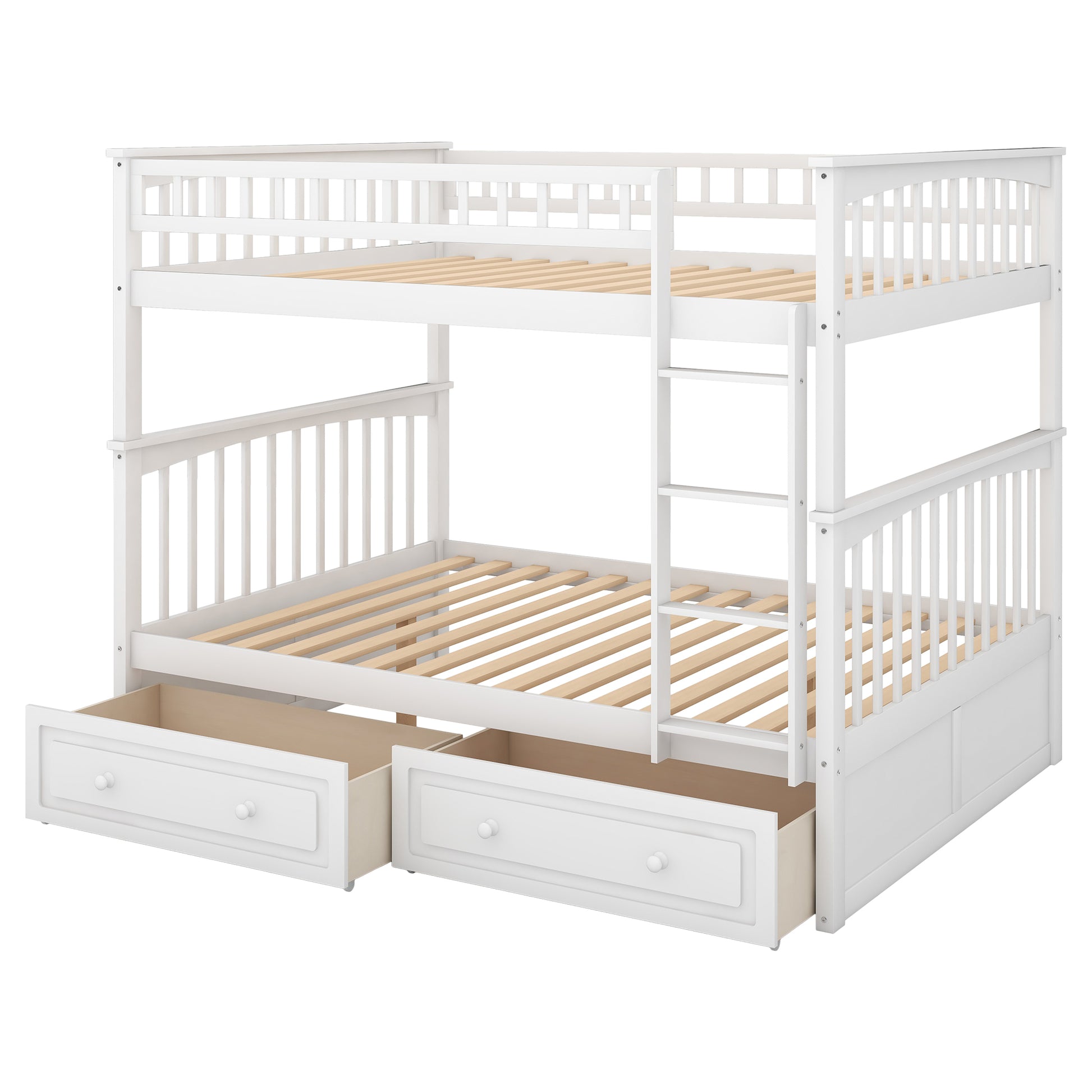 Full Over Full Bunk Bed With Drawers, Convertible Beds, White Old Sku: Sm000241Aak 1 Box Spring Not Required Full White Wood Bedroom Bunk Pine