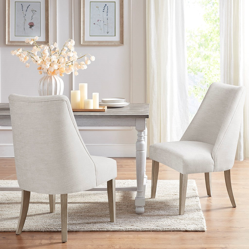 Upholstered Dining Chair Set Of 2 Ivory Polyester