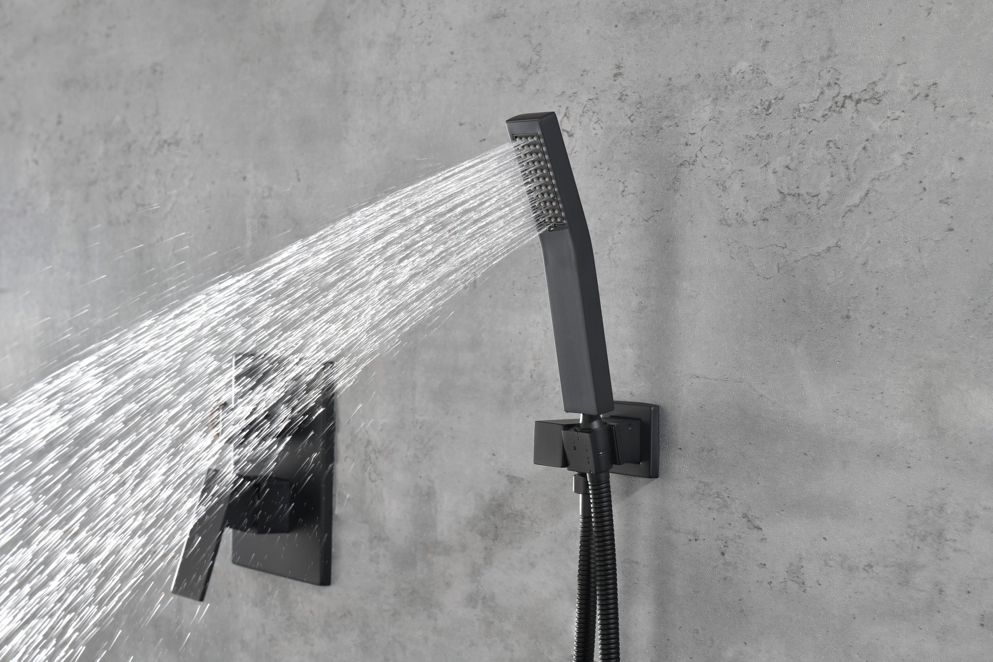 Ceiling Mounted Shower System Combo Set With Handheld And 16"Shower Head Matte Black Brass