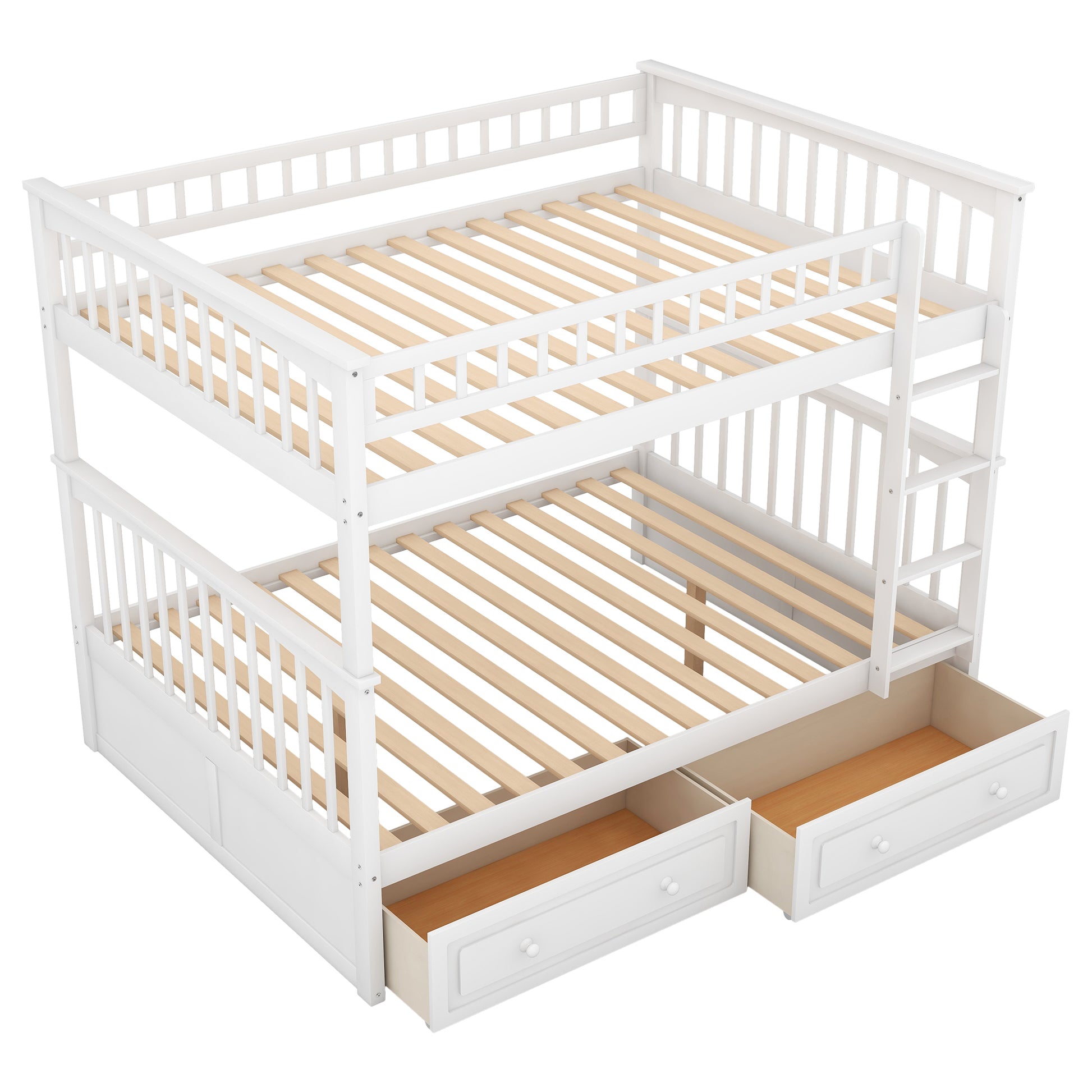 Full Over Full Bunk Bed With Drawers, Convertible Beds, White Old Sku: Sm000241Aak 1 Box Spring Not Required Full White Wood Bedroom Bunk Pine