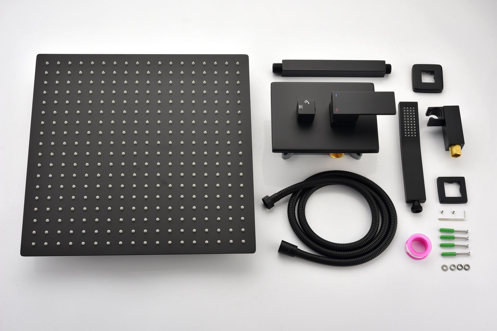 Ceiling Mounted Shower System Combo Set With Handheld And 16"Shower Head Matte Black Brass