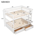 Full Over Full Bunk Bed With Drawers, Convertible Beds, White Old Sku: Sm000241Aak 1 Box Spring Not Required Full White Wood Bedroom Bunk Pine